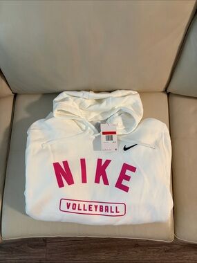 Nike White Hoodie with Hot Pink NIKE Volleyball Graphics